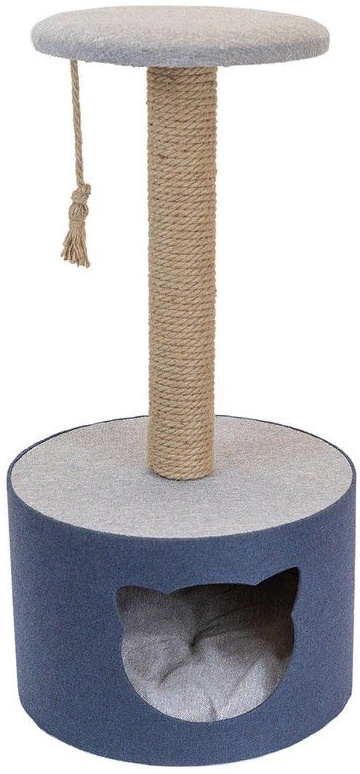 Домик-когтеточка Дарэлл, серия "Navy" круглый с полкой (рогожка,столбик джут) 37*37*h80см