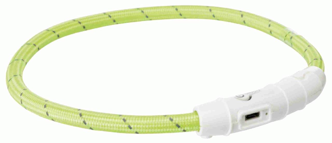 Мигающее кольцо для собак USB, M–L:  нейлон, зелёный 45см