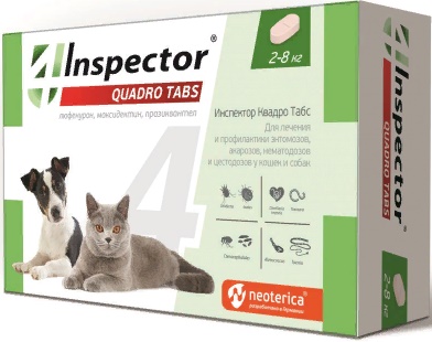 Инспектор Quadro Tabs для кошек и собак 2-8кг, № 4, 2 таблетки