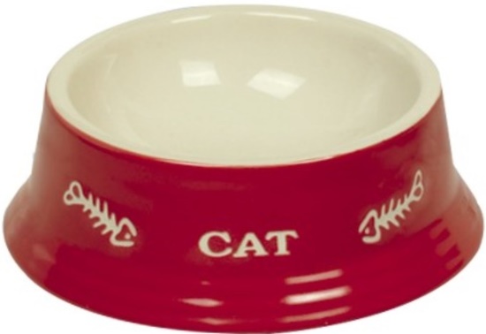 Миска 14*4.8см керам. красная с рисунком CAT