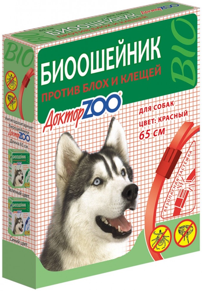 Доктор ЗОО БИОошейник д/собак против блох и клещей красный 65см