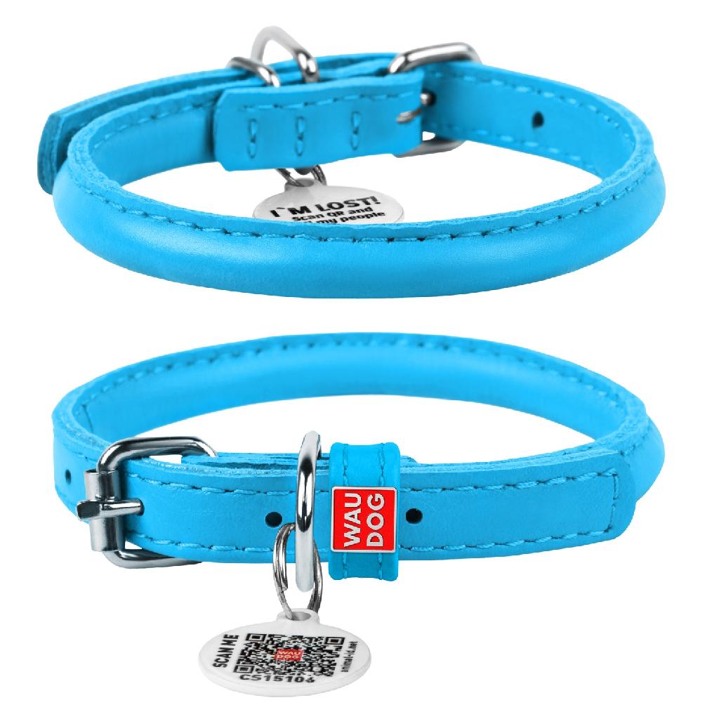 Ошейник для собак кожаный WAUDOG Glamour с QR паспортом, круглый, XS, 8мм, 20-25см