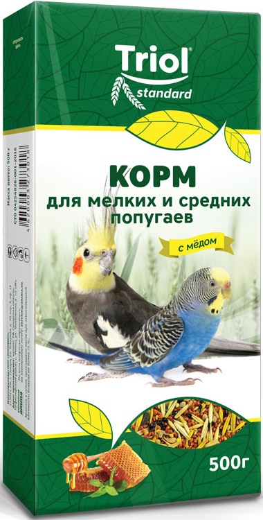 Корм Тriol Standard для мелких и средних попугаев с мёдом, 500г