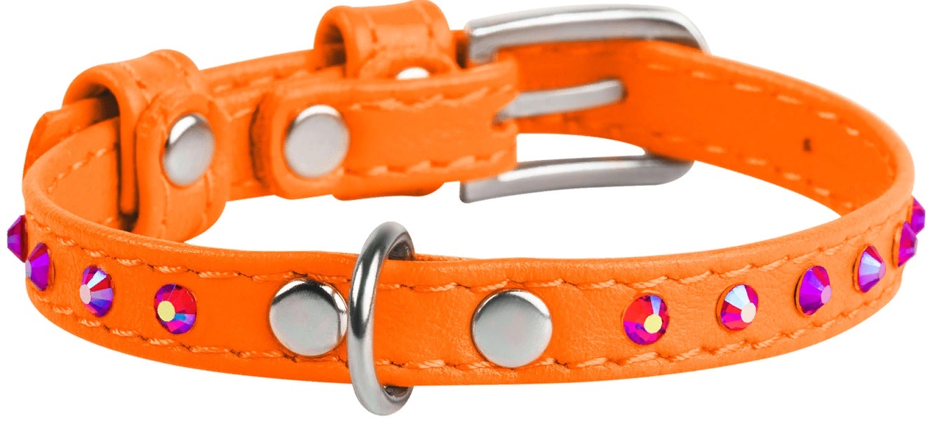 Ошейник для собак кожаный WAUDOG Glamour с QR паспортом, с клеевыми стразами, 9мм, 19-25см