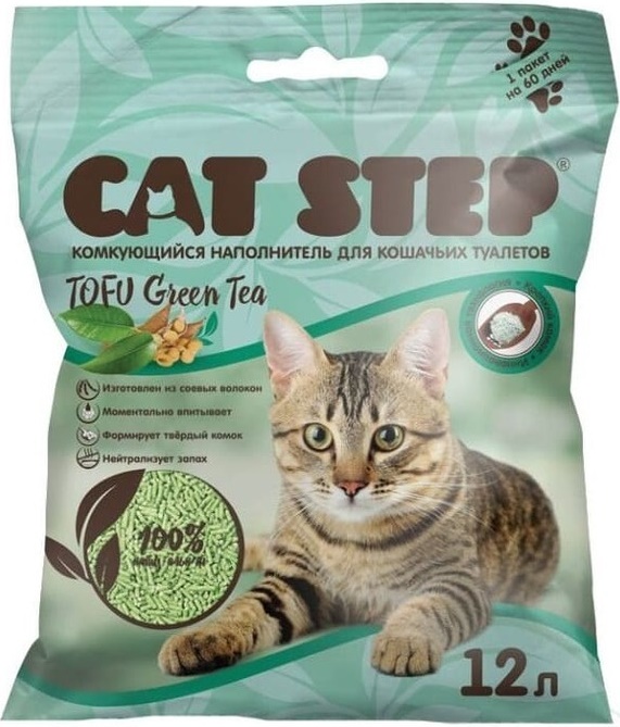 Наполнитель CAT STEP комкующийся растительный Tofu Green Tea 12л