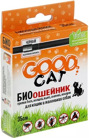 Good Cat Антипаразитарный БИОошейник для КОШЕК от блох и клещей, ЧЕРНЫЙ 35см
