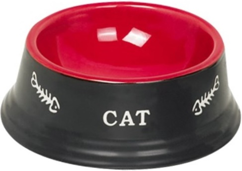 Миска 14x4,8см керамика красная/черная с рисунком CAT