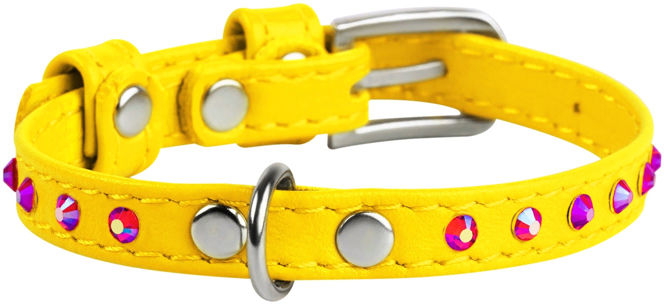 Ошейник для собак кожаный WAUDOG Glamour с QR паспортом, с клеевыми стразами, 9мм, 19-25см
