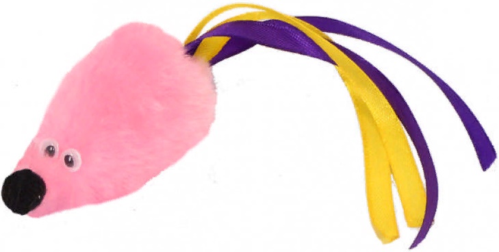 GoSi Игрушка д/кошек Мышь с мятой розовый мех с хвостом из лент
